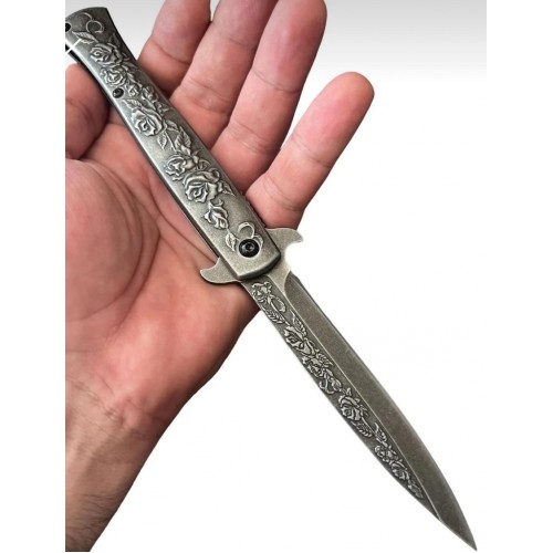 metal renk gül gravür işlemeli çakı bıçak